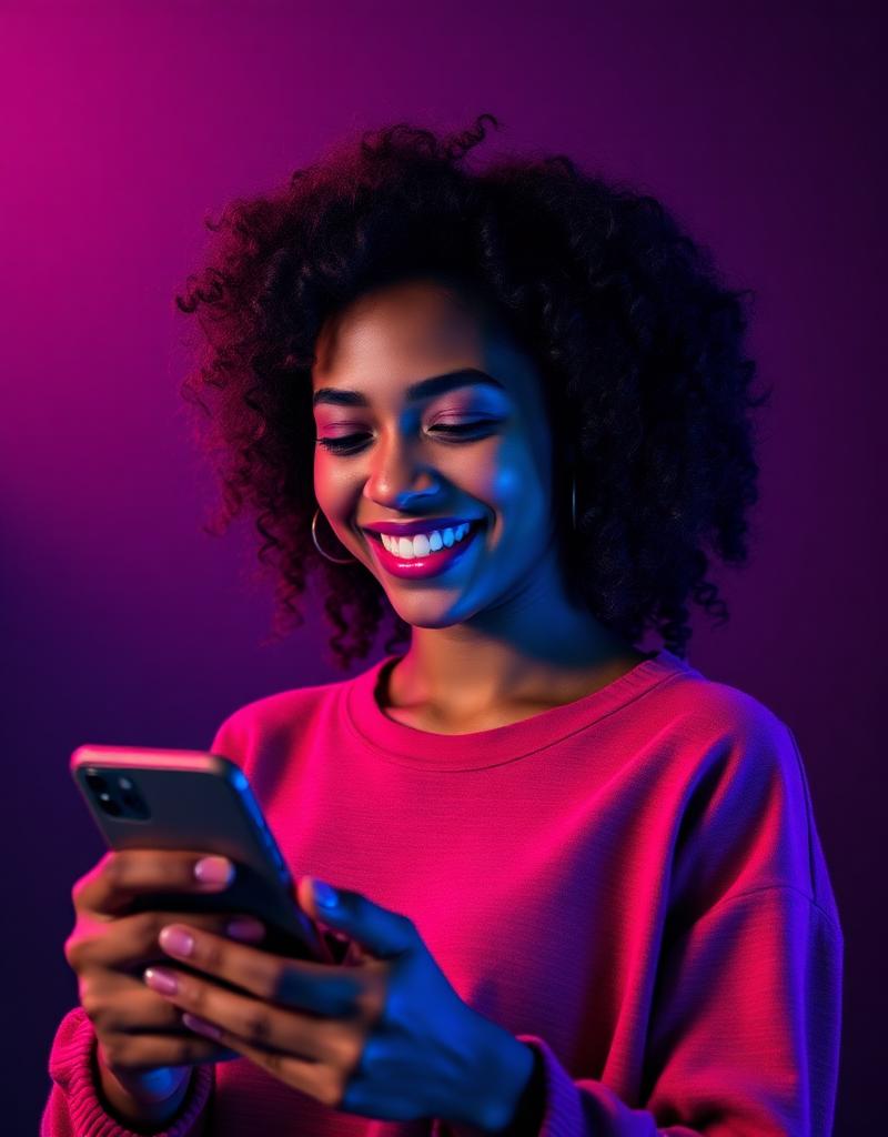Mulher sorrindo com o celular